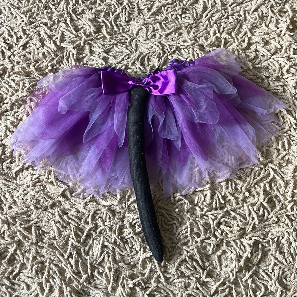 Purple Cat Costume Elastic Waist Skirt With Tail, Size 12-24 Months